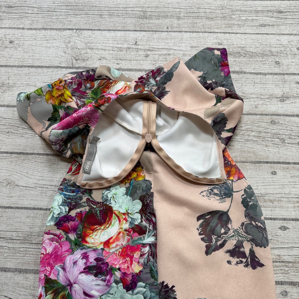 ASOS Wiggle Dress Women's 0 Pink Floral Scuba Short Sleeve Bodycon Pencil Fitted - Picture 4 of 7
